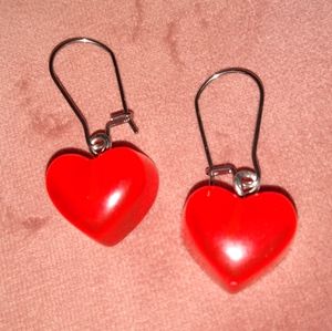 80s Retro Cherry Red Heart Candy Earrings Chunky Charm Hearts Stainless Steel